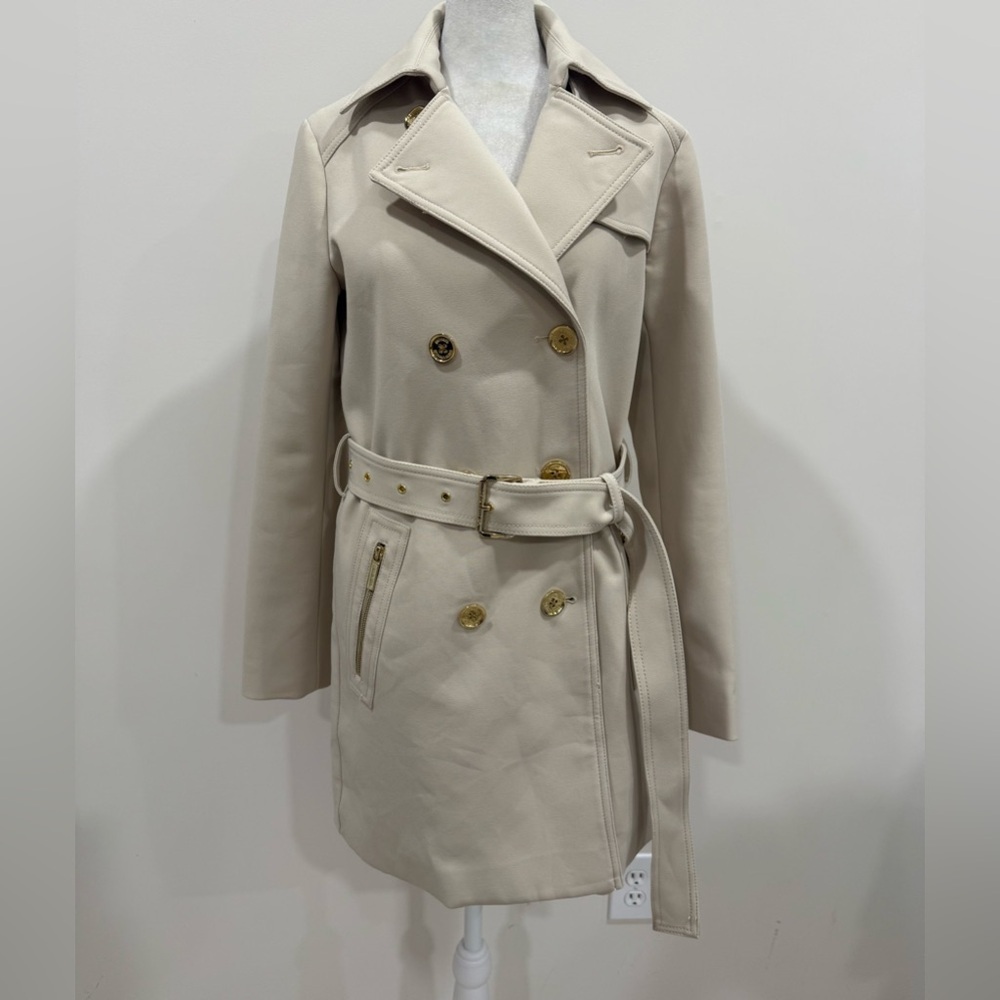 Michael Michael Kors Beige Double Breasted Belted Trench Jacket Coat Size XS